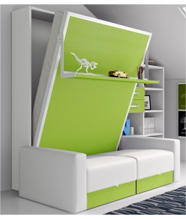 Cama Abatible Vertical con Sofá y Estante Sincronizado