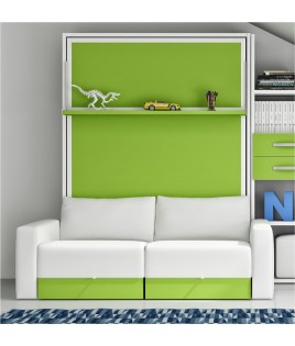 Pack Cama Abatible Vertical con Sofá, Estante Sincronizado y Colchón