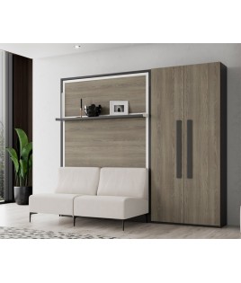 Cama Abatible Vertical con Sofá y Estante Sincronizado