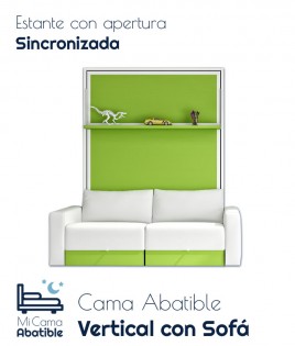 Cama Abatible Vertical con Sofá y Estante Sincronizado