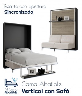 Cama Abatible Vertical con Sofá y Estante Sincronizado