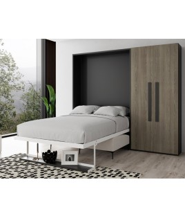 Pack Cama Abatible Vertical con Sofá, Estante Sincronizado y Colchón