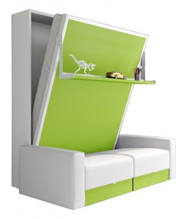 Pack Cama Abatible Vertical con Sofá, Estante Sincronizado y Colchón