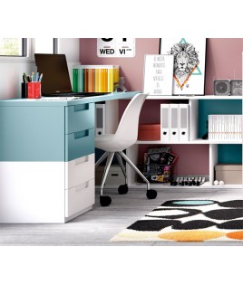 Dormitorio juvenil formado por cama abatible, escritorio y módulos auxiliares