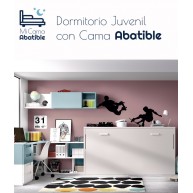 Dormitorio juvenil formado por cama abatible, escritorio y módulos auxiliares