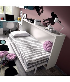 Dormitorio juvenil formado por cama abatible, escritorio y módulos auxiliares
