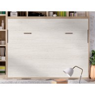 Dormitorio juvenil formado por cama abatible matrimonial con estantería superior y armario