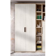 Dormitorio juvenil formado por cama abatible matrimonial con estantería superior y armario