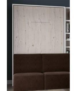 Salón moderno formado por Litera Abatible Vertical con cama Matrimonial, estantería y sofá con chaiselongue
