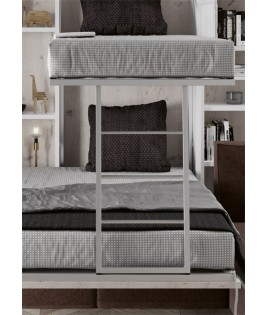 Salón moderno formado por Litera Abatible Vertical con cama Matrimonial, estantería y sofá con chaiselongue