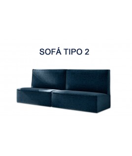 Salón moderno formado por Litera Abatible Vertical con cama Matrimonial, estantería y sofá con chaiselongue