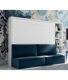 Dormitorio Juvenil formado por cama abatible matrimonial, estantería, escritorio y sofá