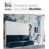 Dormitorio Juvenil formado por cama abatible matrimonial, estantería, escritorio y sofá
