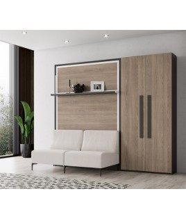 Dormitorio Juvenil formado por cama abatible matrimonial, armario y sofá