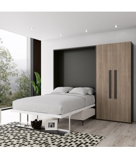 Dormitorio Juvenil formado por cama abatible matrimonial, armario y sofá