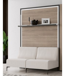 Dormitorio Juvenil formado por cama abatible matrimonial, armario y sofá