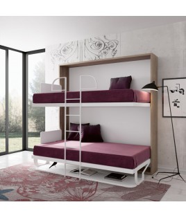 Dormitorio juvenil formado por Litera abatible con escritorio y mueble estantería