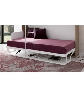 Dormitorio juvenil formado por Litera abatible con escritorio y mueble estantería