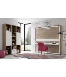 Dormitorio juvenil formado por Litera abatible con escritorio y mueble estantería