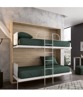 Dormitorio juvenil formado por Litera abatible, escritorio y cajonera