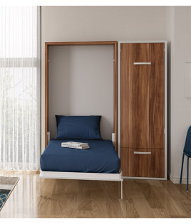 Dormitorio juvenil formado por cama abatible y estantería con mesa de estudio abatible