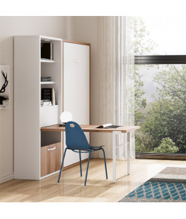 Dormitorio juvenil formado por cama abatible y estantería con mesa de estudio abatible