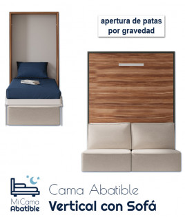 Cama Abatible Vertical con Sofá, apertura de patas por gravedad 