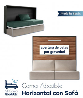 Cama Abatible Horizontal con Sofá, apertura de patas por gravedad