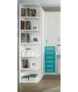 Dormitorio juvenil formado por cama abatible con escritorio, altillo y armario rincón