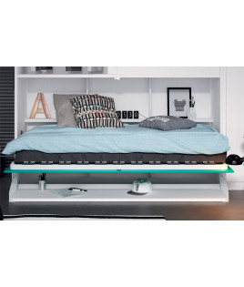 Dormitorio juvenil formado por cama abatible con escritorio, altillo y armario rincón