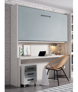 Dormitorio juvenil formado por cama abatible superior, escritorio zona inferior, estantería y armario