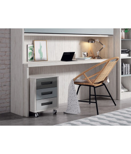 Dormitorio juvenil formado por cama abatible superior, escritorio zona inferior, estantería y armario