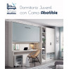 Dormitorio juvenil formado por cama abatible superior, escritorio zona inferior, estantería y armario