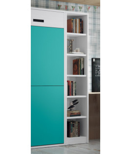 Dormitorio juvenil formado por litera abatible, estantería y xifonier