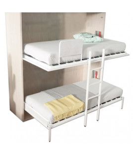 Dormitorio juvenil formado por litera abatible, estantería y xifonier