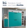 Dormitorio juvenil formado por litera abatible, estantería y xifonier