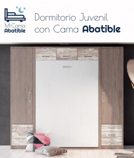 Dormitorio juvenil formado por cama abatible vertical matrimonial con altillo y armarios a los lados
