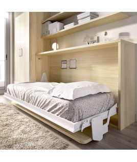 Dormitorio juvenil formado por cama abatible con escritorio, armario de 2 puertas y estantes Ref CAYC402