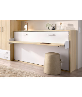 Dormitorio juvenil formado por cama abatible con escritorio, armario de 2 puertas y estantes Ref CAYC402