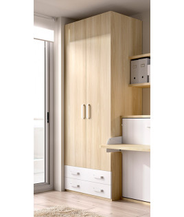 Dormitorio juvenil formado por cama abatible con escritorio, armario de 2 puertas y estantes Ref CAYC402