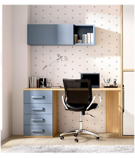 Dormitorio juvenil formado por cama abatible con armario superior y escritorio