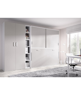 Dormitorio juvenil formado por cama abatible con armario superior y armario de 2 puertas