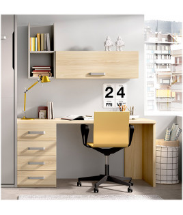 Dormitorio juvenil formado por cama abatible matrimonial con altillo y escritorio