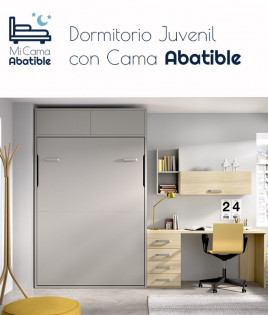 Dormitorio juvenil formado por cama abatible matrimonial con altillo y escritorio