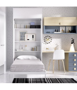 Dormitorio juvenil formado por cama abatible individual con altillo y escritorio