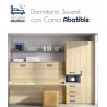 Dormitorio juvenil formado por cama abatible matrimonial con escritorio, armario de 2 puertas y estante