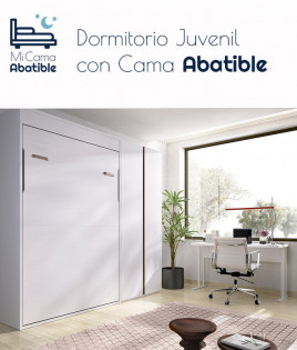 Dormitorio juvenil formado por cama abatible matrimonial, armario 2 puertas y escritorio