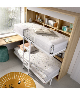 Dormitorio con litera abatible, escritorio y estantería
