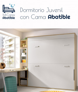 Dormitorio con litera abatible, escritorio y estantería