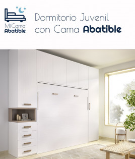 Dormitorio juvenil formado por cama abatible matrimonial con altillo y armarios a los lados
